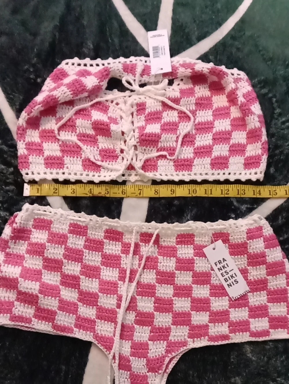 Frankie’s Bikinis NWT SET Pink Checkers Crochet Bikini Ingred Top
